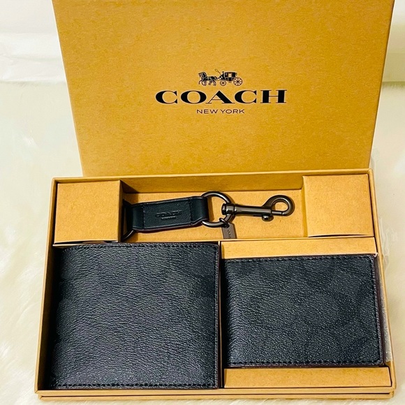 NWT Coach Boxed 3 in 1 Wallet Gift Set in Signature Canvas Black - Picture 2 of 11